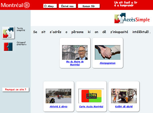 Site Web de la ville de Montréal en mode Accès simple
